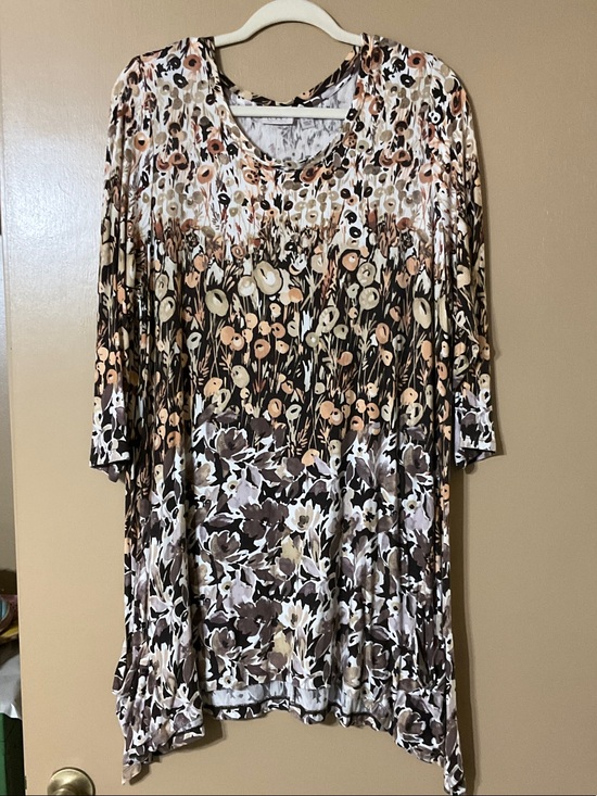 LOGO by Lori Goldstein Tops - LOGO by Lori Goldstein Brown and Cream Floral Tunic Top